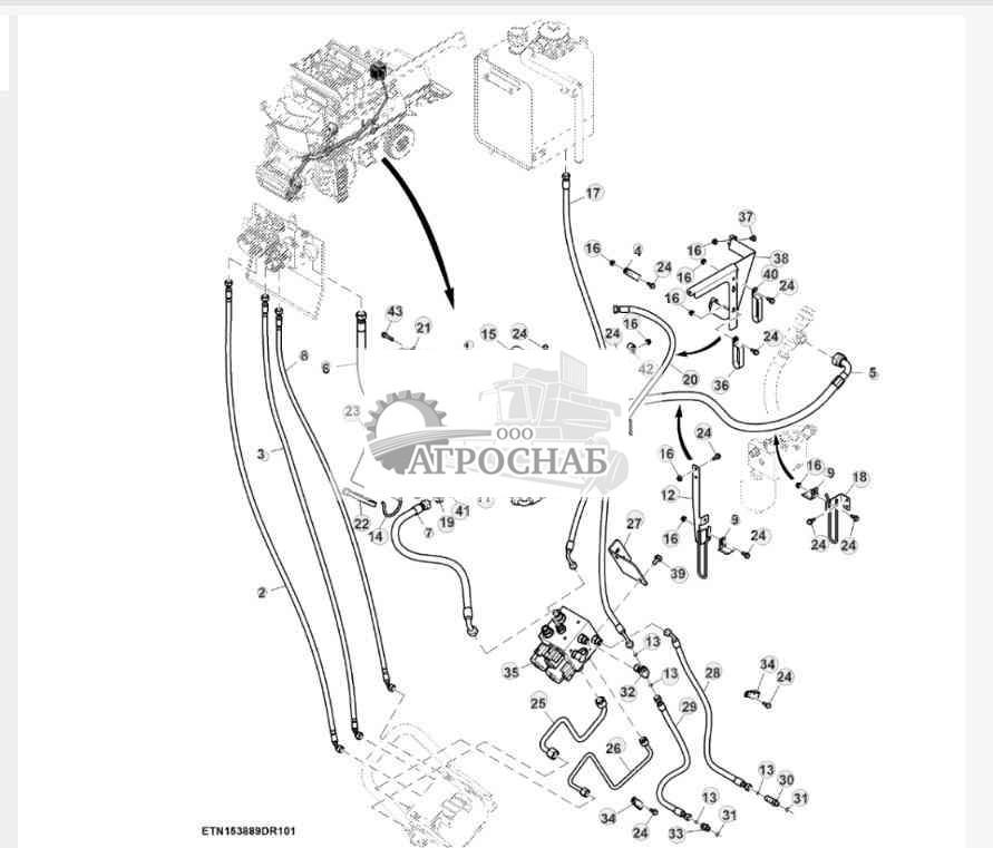 Гидравлические трубопроводы привода мотовила, ProDrive™, HillMaster™ 